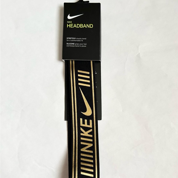Nike Unisex Metallic Headband Black & Gold NEW - Picture 2 of 3